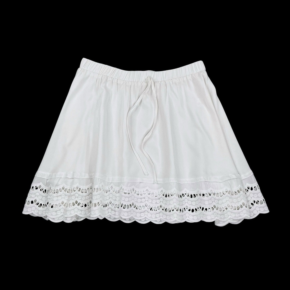 Lyaner Skirt Women XL White Elastic Waist Lined Eyelet Crocheted Boho Short
